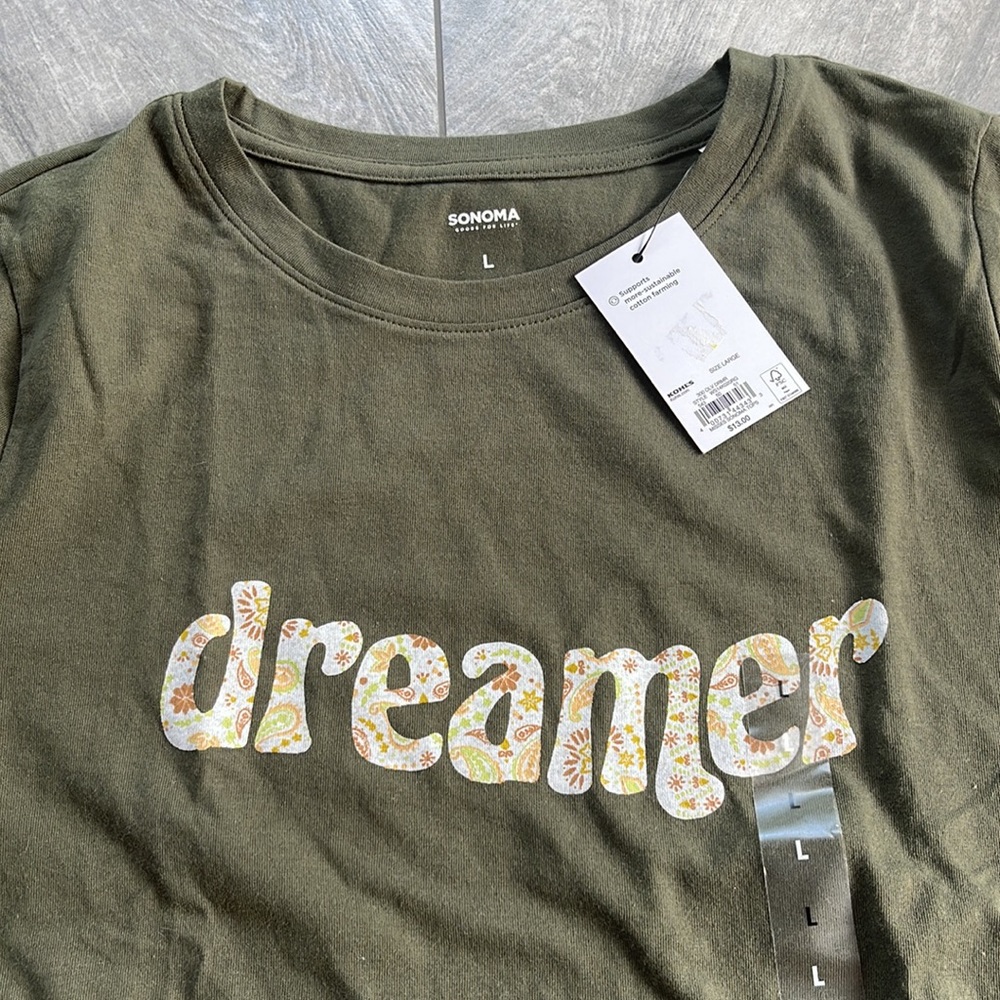 NWT Olive dark sage Green L Dreamer Tee Shirt